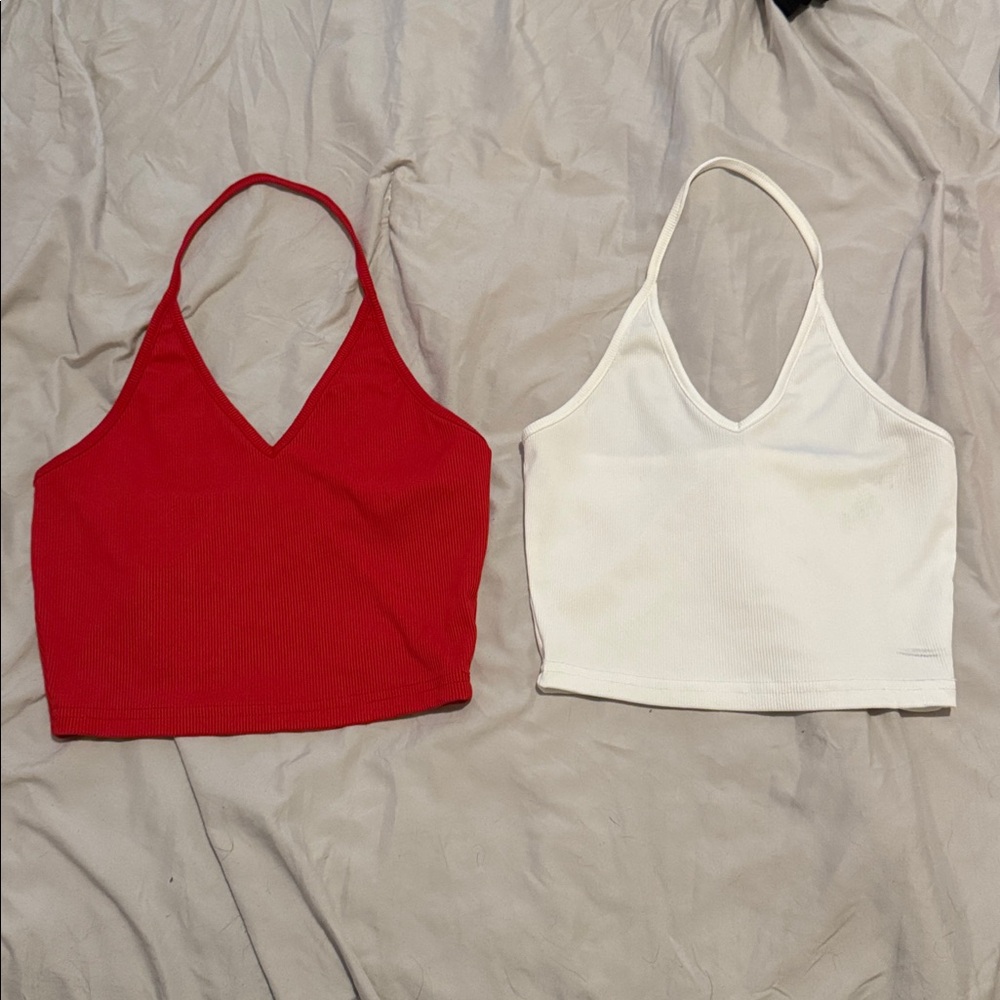 Red and White Halter Crop Tops